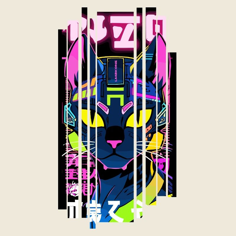 Cyborg Katze Neon Kanji