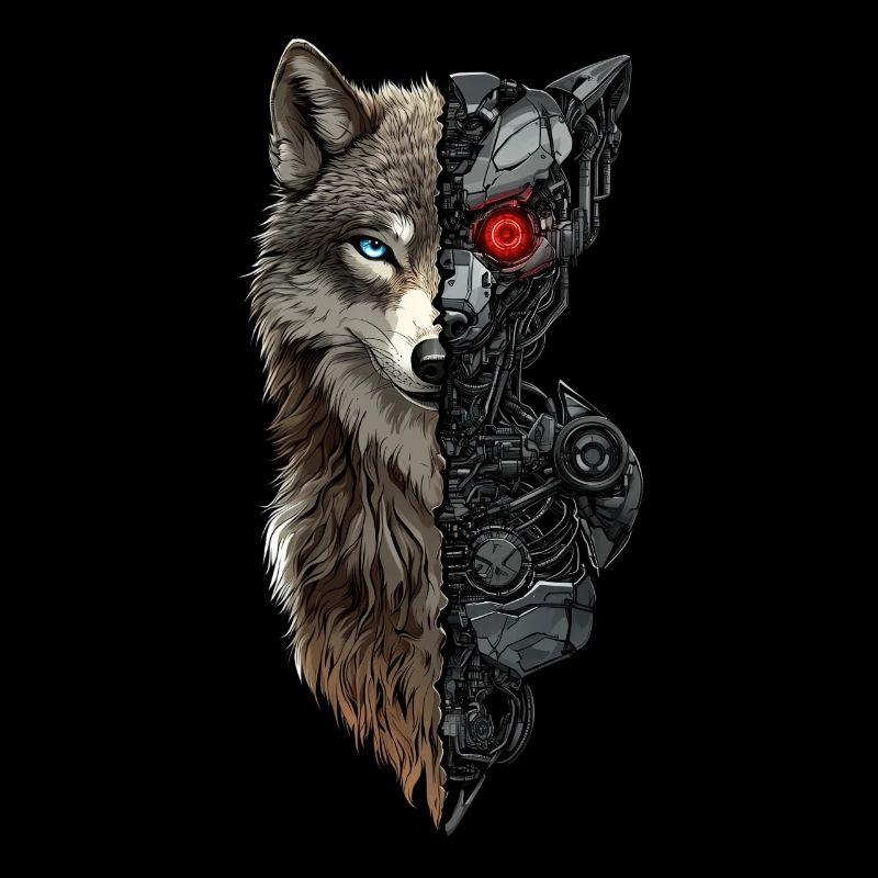 Lustiger Roboter Kunst Wolf Cyborg Tier AI Wolf