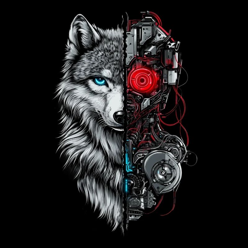 Lustiger Roboter Kunst Wolf Cyborg Tier AI Wolf