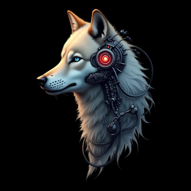 Lustiger Roboter Kunst Wolf Cyborg Tier AI Wolf