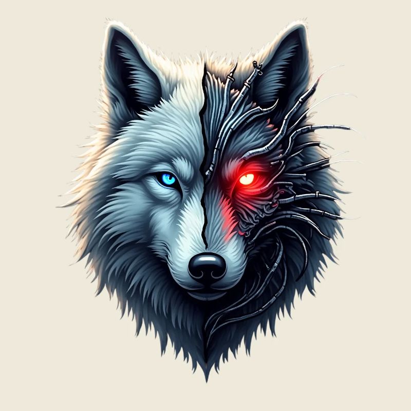Lustiger Roboter Kunst Wolf Cyborg Tier AI Wolf