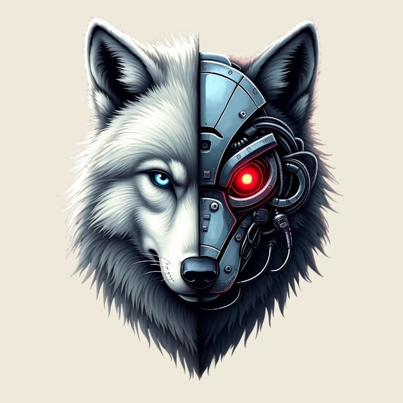 Lustiger Roboter Kunst Wolf Cyborg Tier AI Wolf