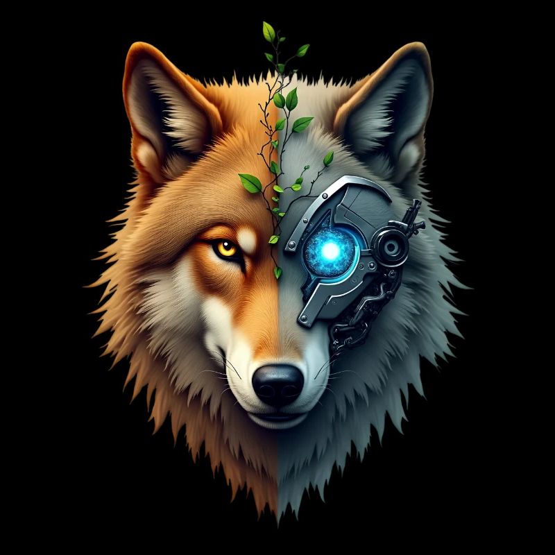 Lustiger Roboter Kunst Wolf Cyborg Tier AI Wolf