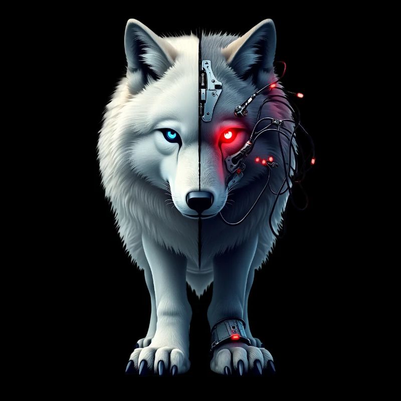 Lustiger Roboter Kunst Wolf Cyborg Tier AI Wolf