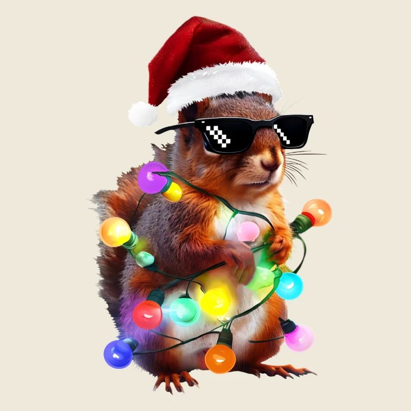 Weihnachts Eichhörnchen mit Lichterkett