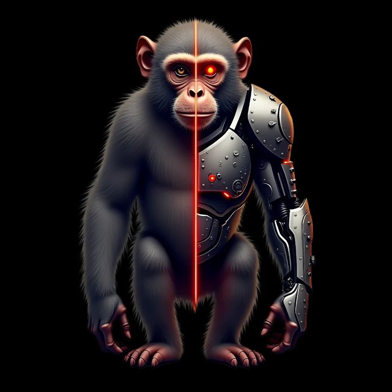 Lustiger Roboter Kunst Affe Cyborg Tier AI Monkey