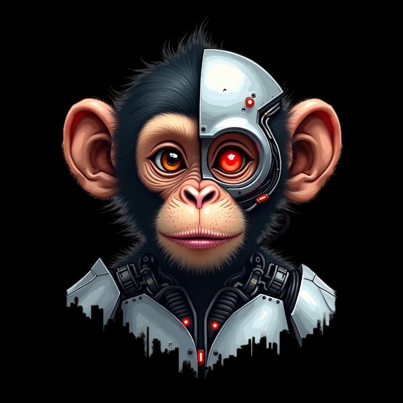 Lustiger Roboter Kunst Affe Cyborg Tier AI Monkey