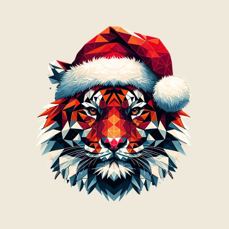 Polygone Art Tigre Père Noël Chapeau Original