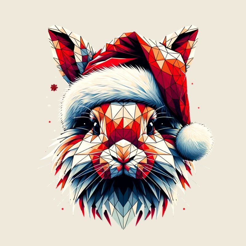 Polygon Art Bunny Santa Hat Original