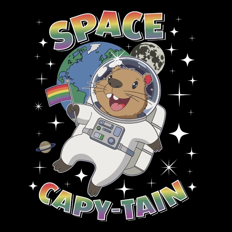 Space Capybara Astronaut Holding Rainbow Flag Funn