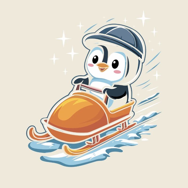 Niedlicher Pinguin Schlitteln Winterspaß