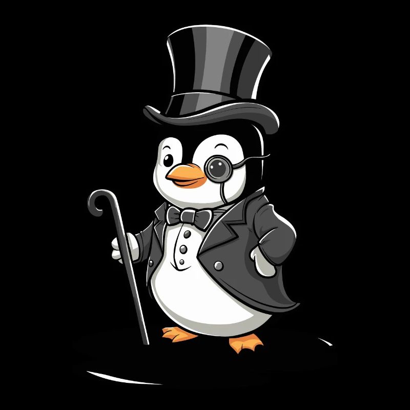 Pingouin élégant avec chapeau haut de forme