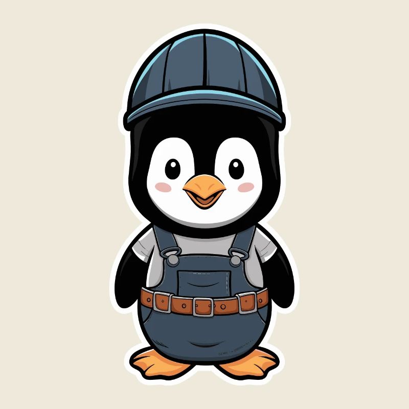 Penguin with construction worker helmet and dungarees