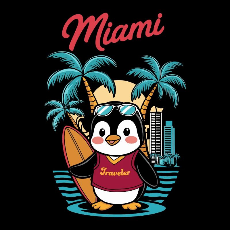 Miami Traveler Penguin avec planche de surf