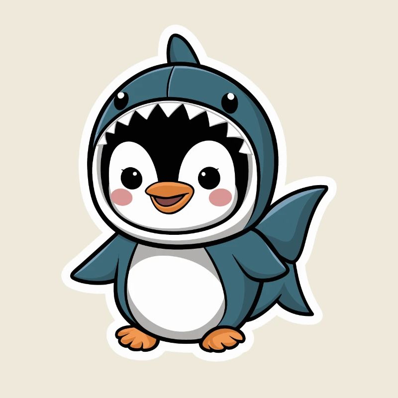 Pingouin mignon en costume de requin