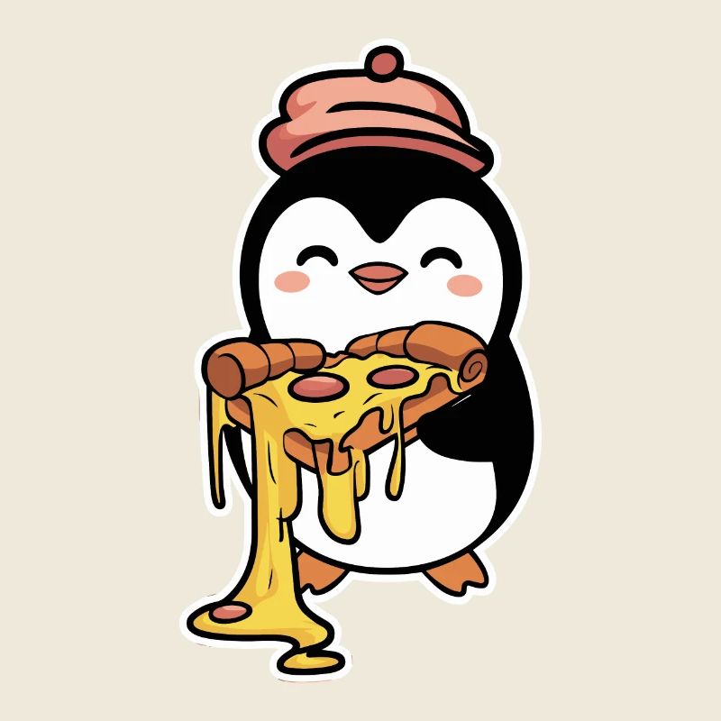 Pingouin avec illustration de pizza