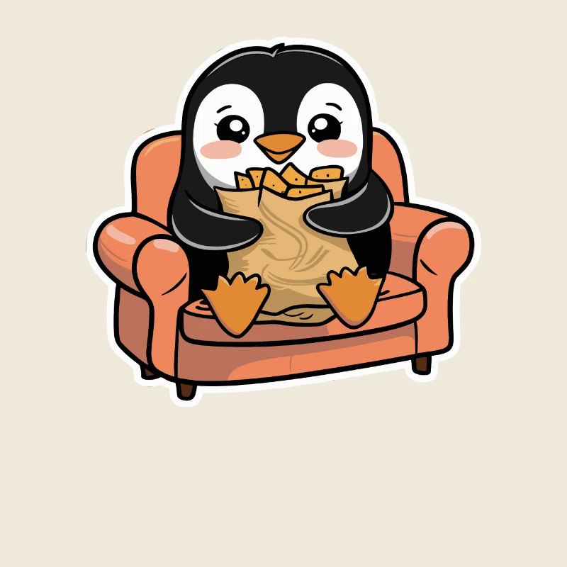 Pinguin Auf Dem Sofa Mit Snacks