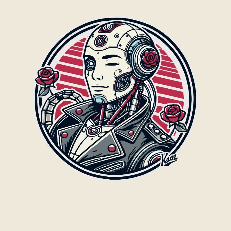 Schöner Cyborg-Dandy mit Rosen