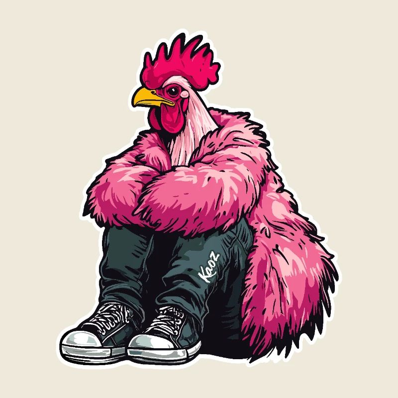 modischer Mode-Hahn in pinker Feder-Huhn-Jacke