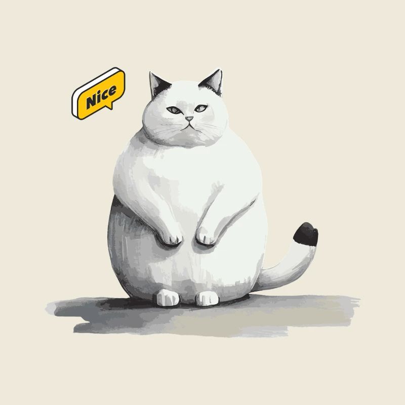 mignon chat blanc gras avec bulle de dialogue