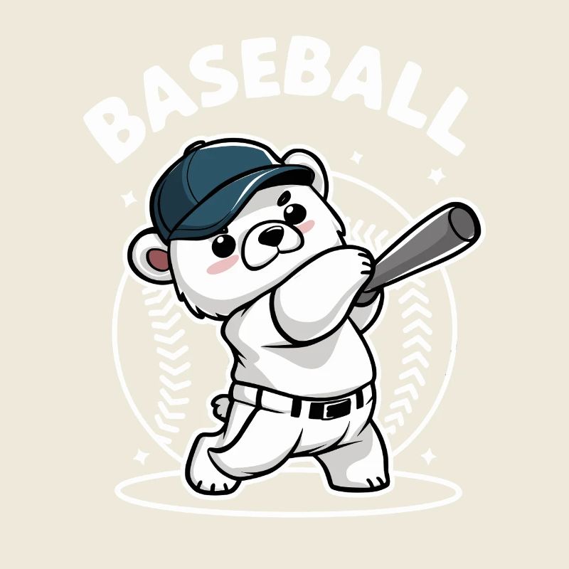 Cute Baseball Bear Cartoon Style Bat