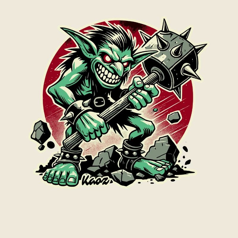 Fieser Goblin mit großem Hammer