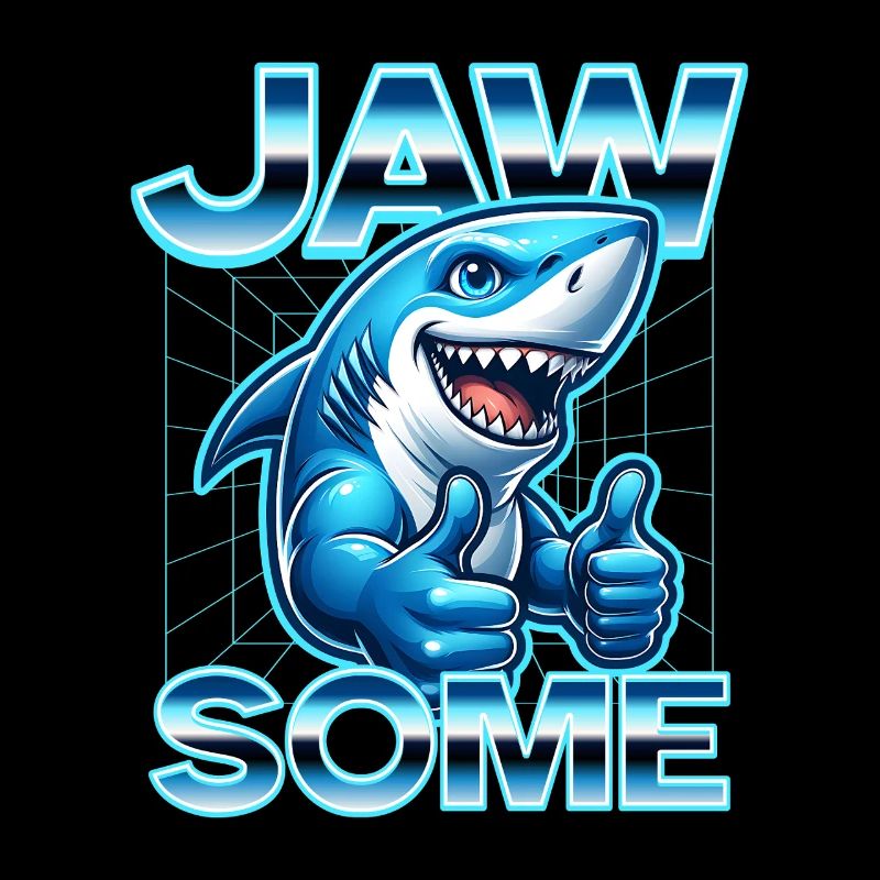 Jawsome dessin animé requin pouces vers le haut design rétro