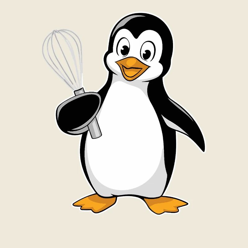 Cheerful penguin with whisk for