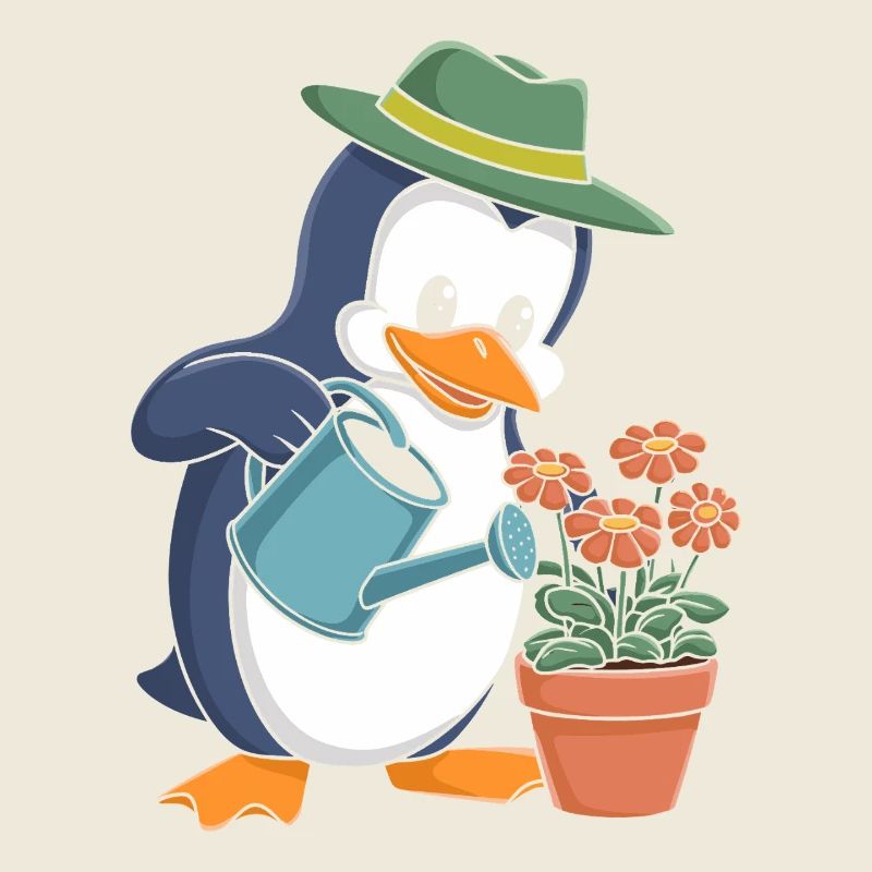 Penguin Gardener With Watering Can In Action