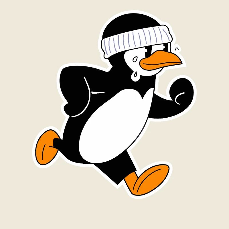 Funny running penguin with headband