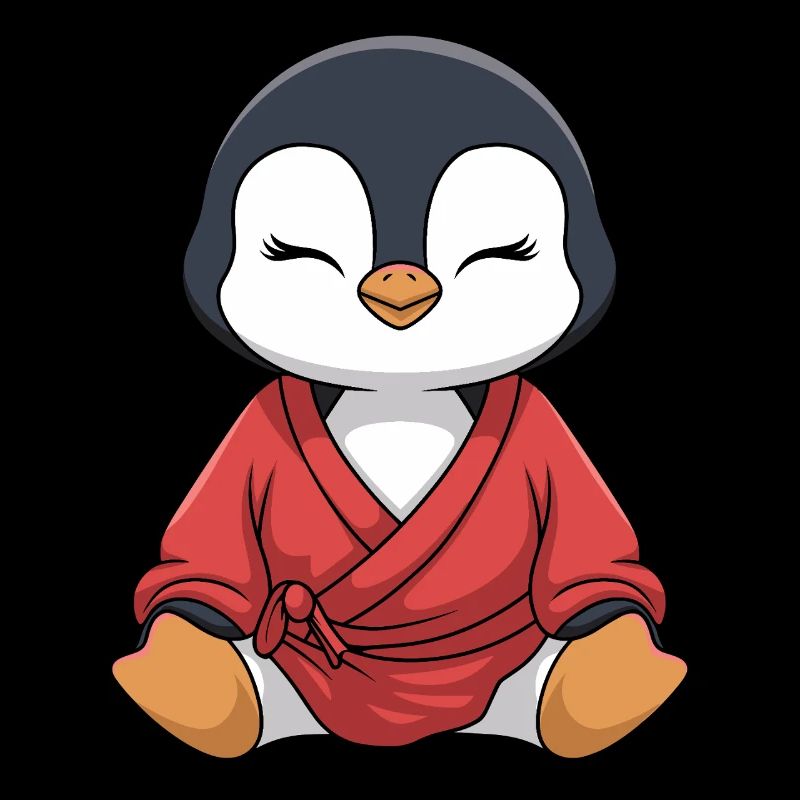 Meditierender Pinguin Im Kimono