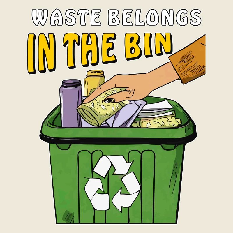GARBAGE CAN WASTE BELONGS IN THE BIN