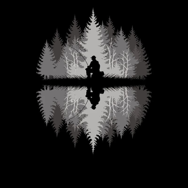 Angler im dunklen Wald