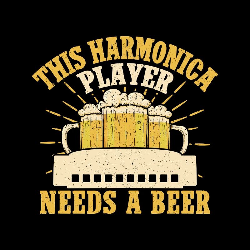 Funny Harmonica Player Needs A Beer Harmonica