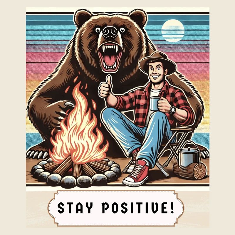 Stay Positive Funny Camping Bear Retro Design