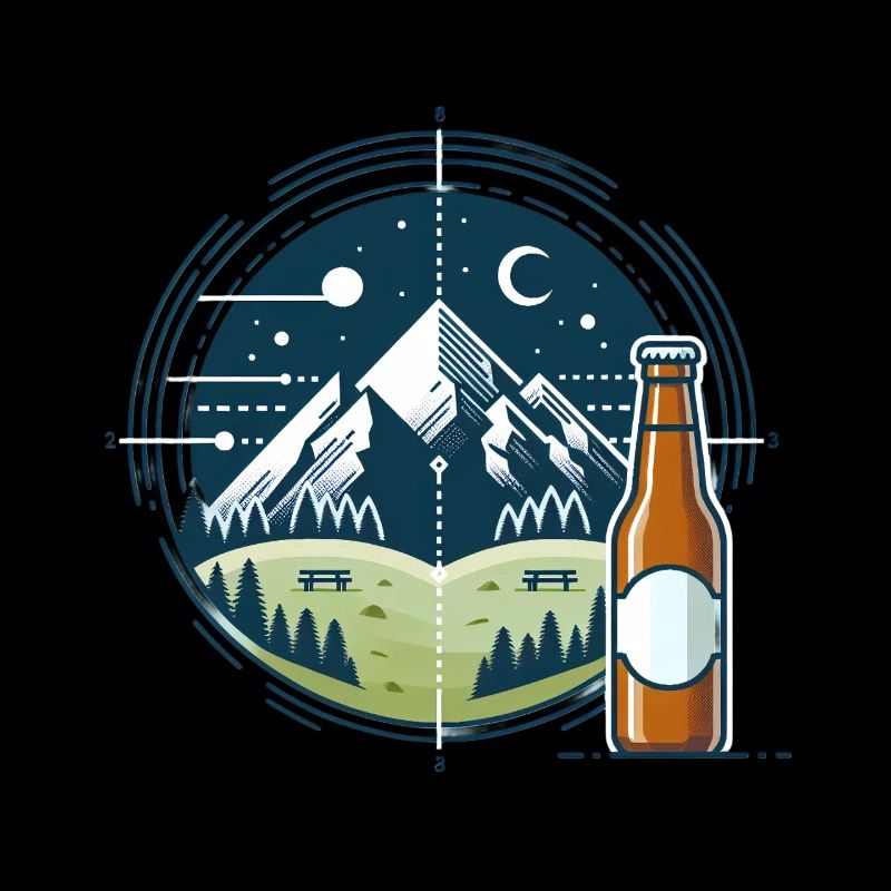 Nocturnal mountain scenery with beer bottle