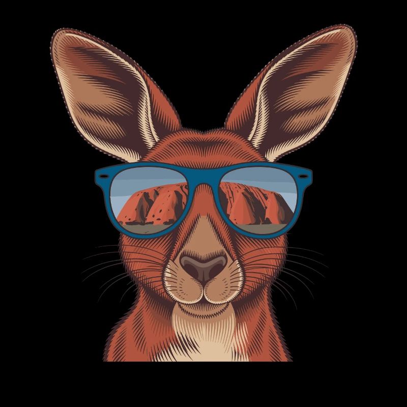 Kangourou cool avec des lunettes de soleil devant Uluru
