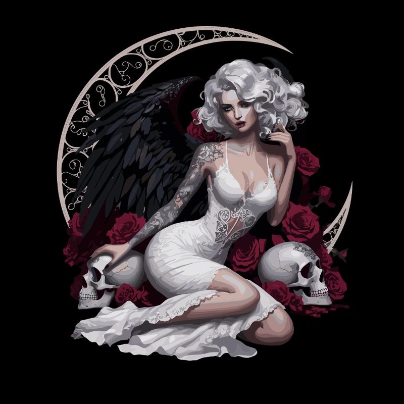 Dunkler Engel Mit Rosen Und Schädel