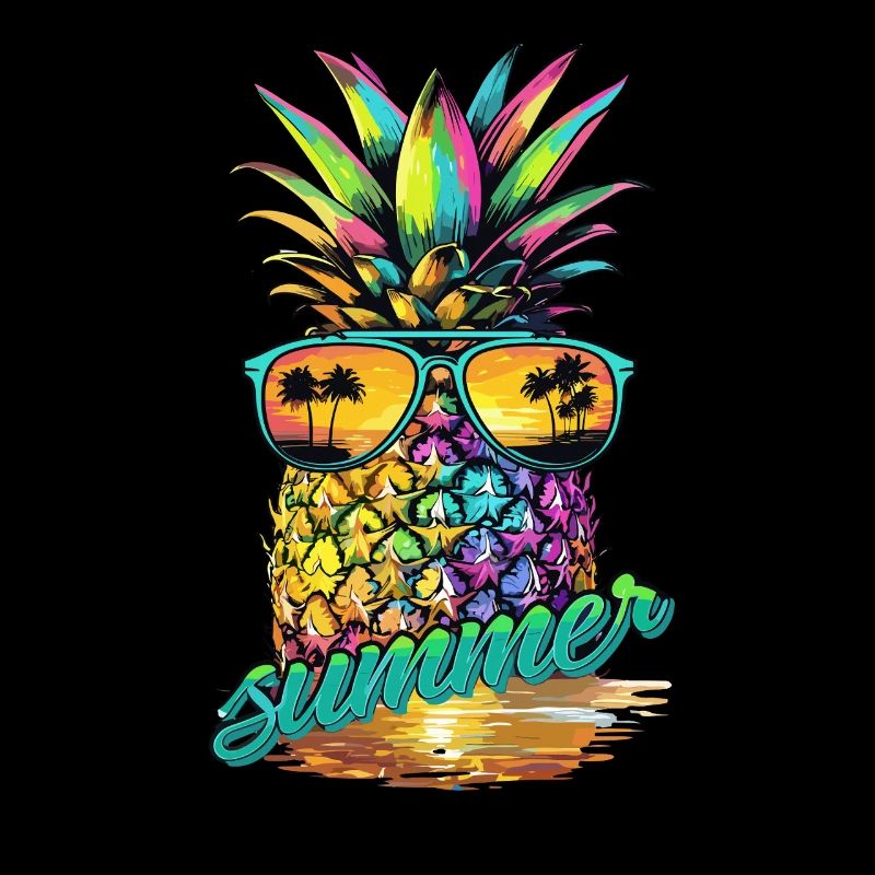 Ananas coloré avec des lunettes de soleil et sensation d’été