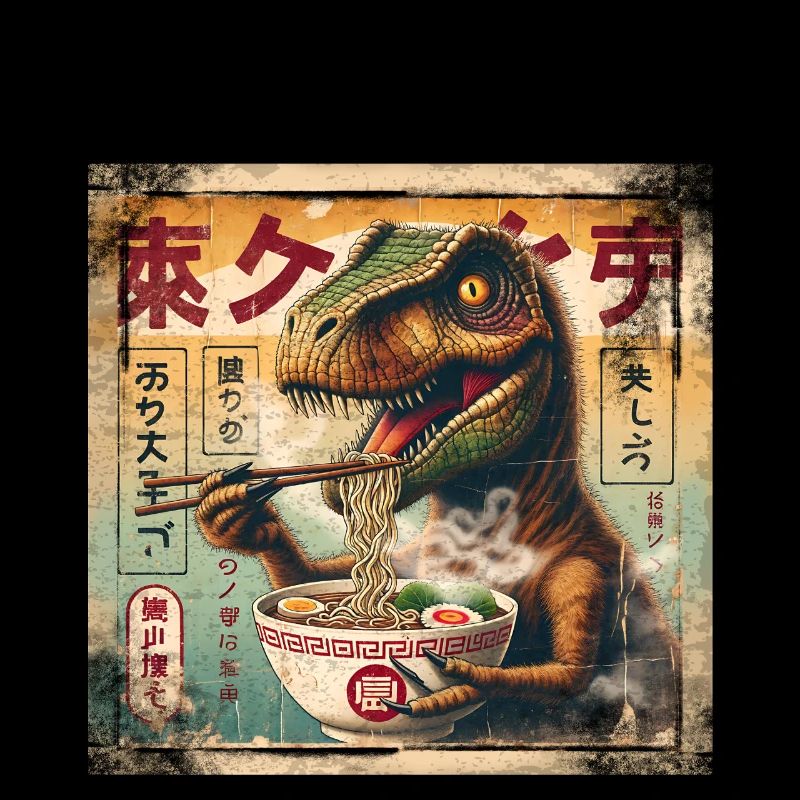 Ramen T Rex Grunge Poster Style
