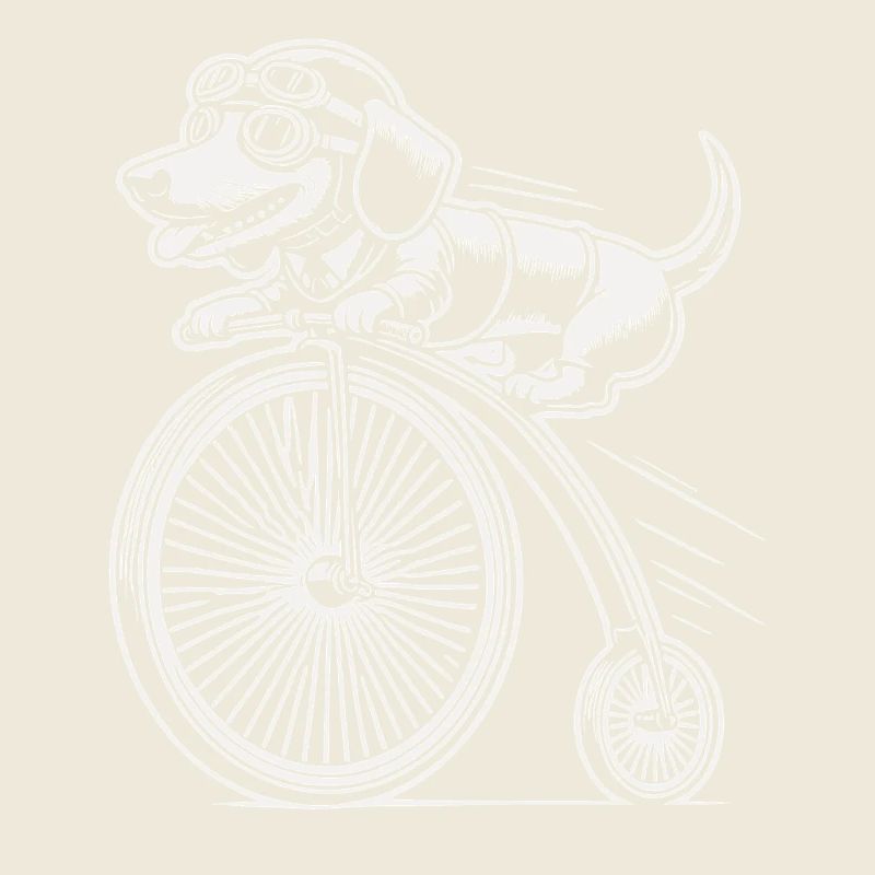 Fahrradfahrender Dackel im Retro Stil mit Humor