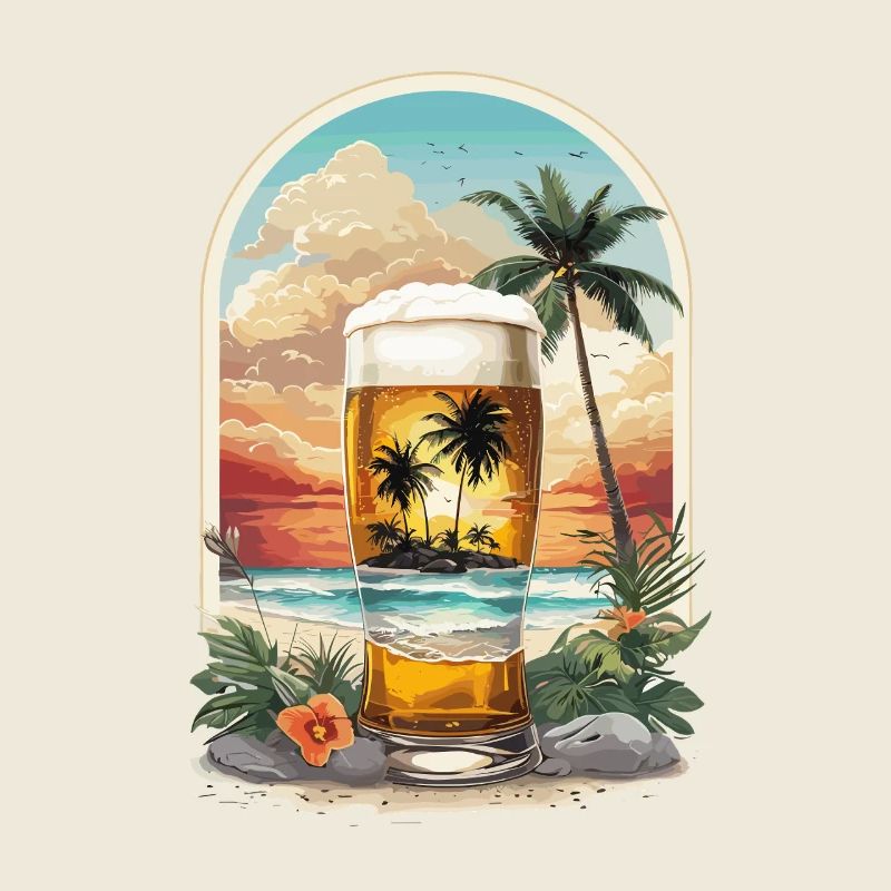Tropische Strandidylle mit Palmen und Bier