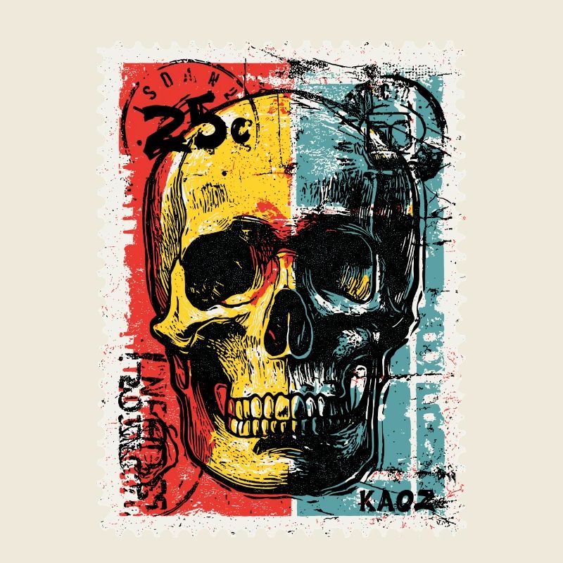 Skull on Colored Retro Postage Stamp
