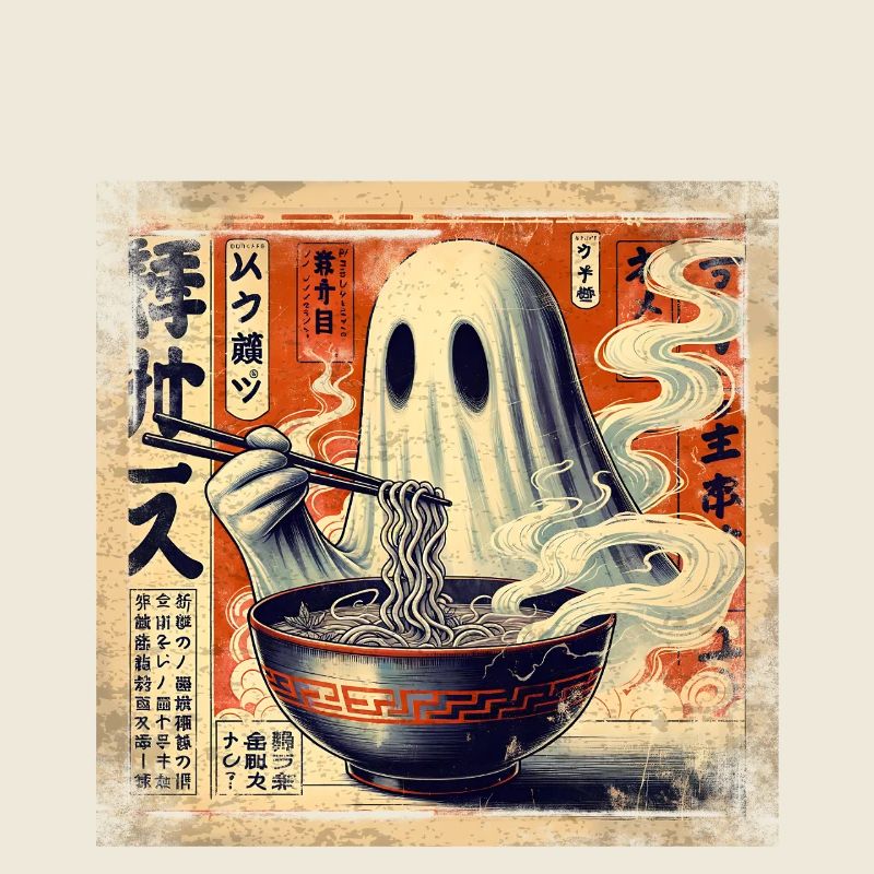 Ramen Ghost Grunge Poster Style