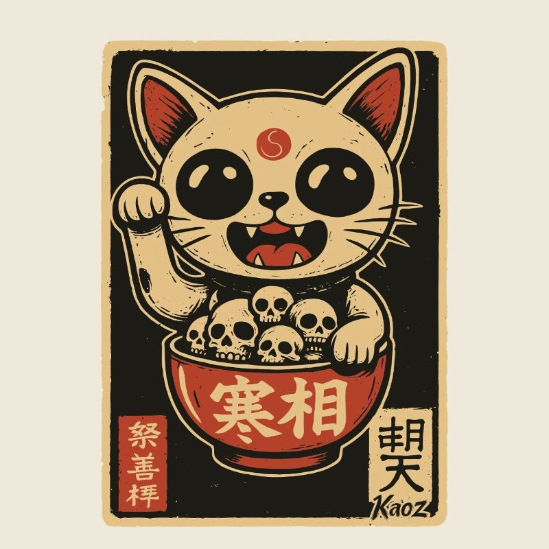 Chat ondulant noir avec des crânes