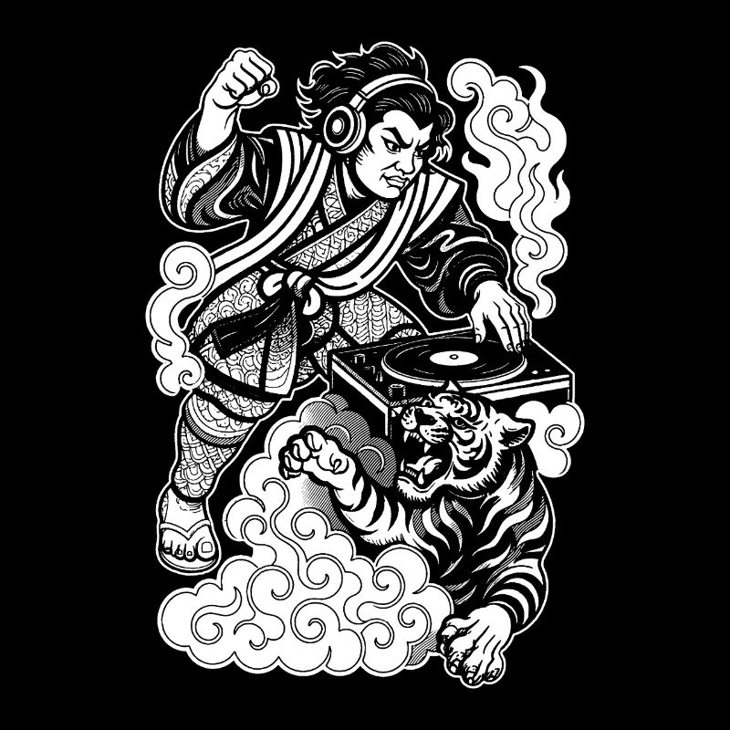 Samurai Shirt: Plattenspieler mit Techno & Tiger