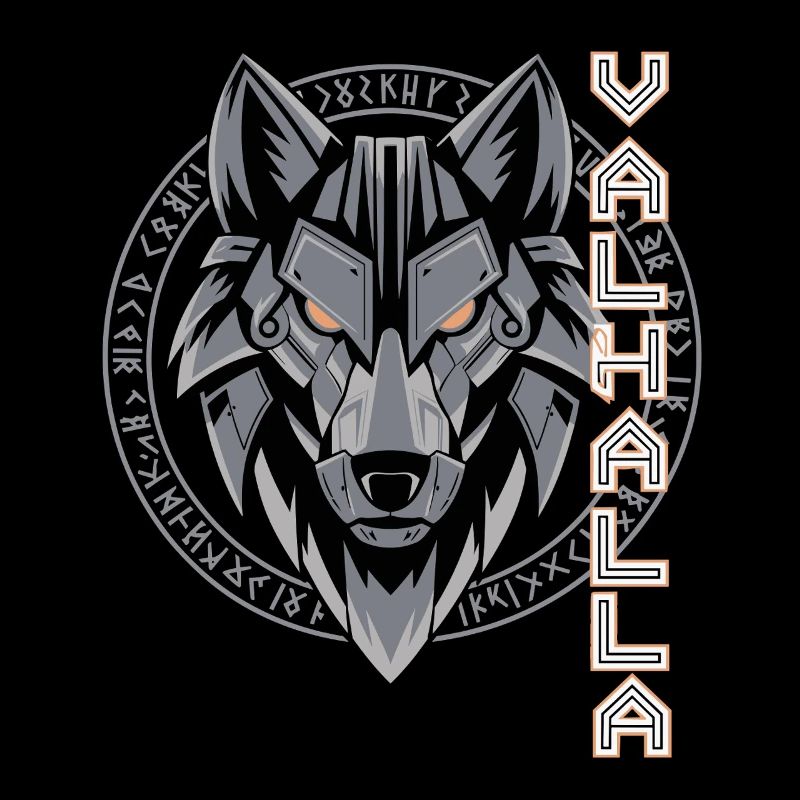 Nordischer Wolf Valhalla Runen Design