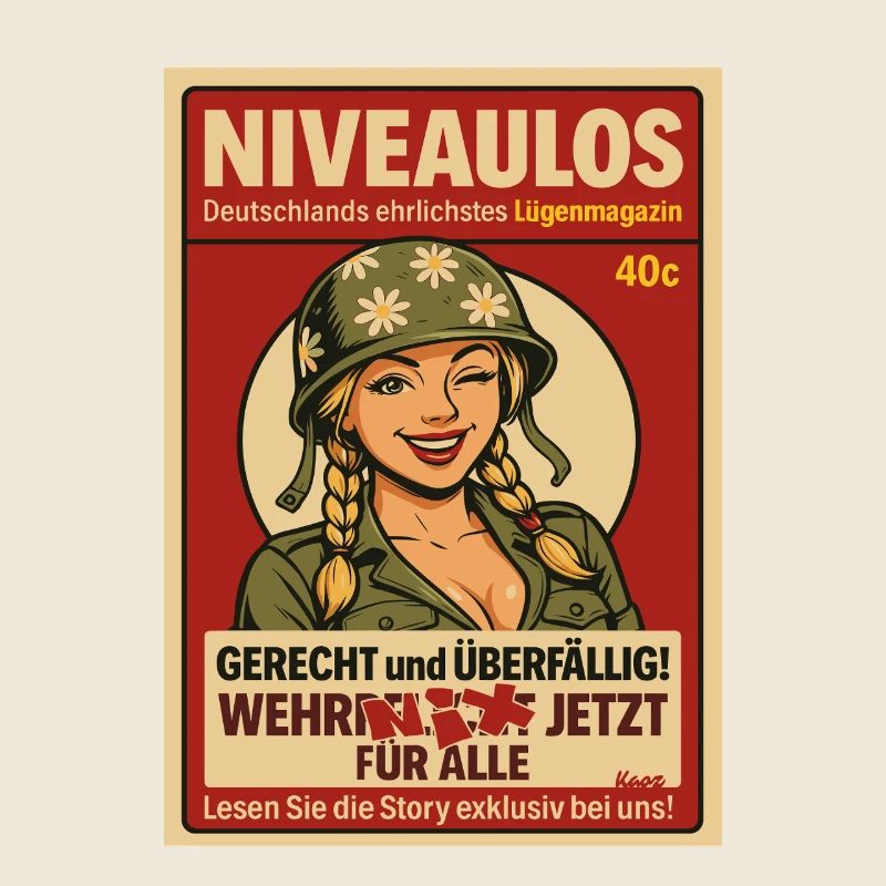 Comicfrau mit Helm im Magazin-Stil