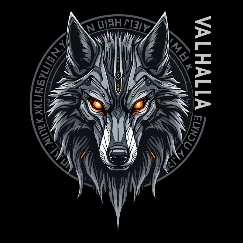 Nordischer Wolf Valhalla Runen Design