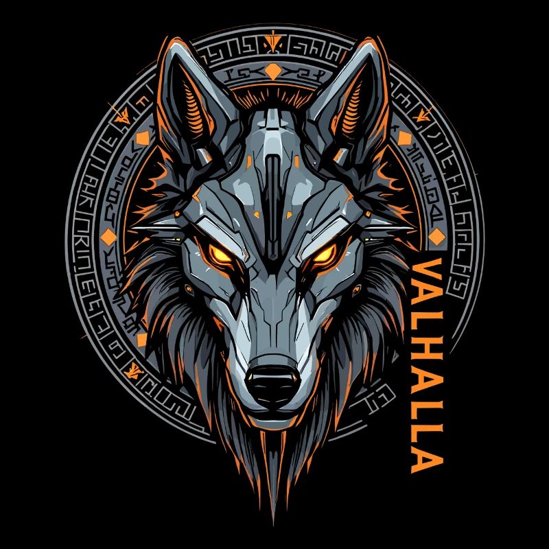 Nordischer Wolf Valhalla Runen Design
